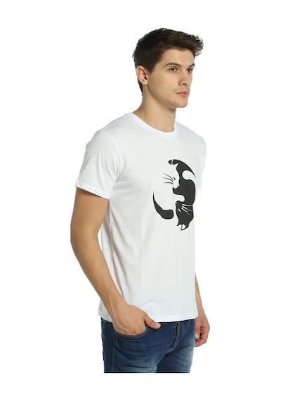 Bant Giyim - Yin Yang Kedi Beyaz Erkek T-Shirt Tişört
