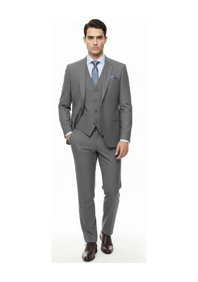 Presto Erkek Yelekli Slim Battal Takım Elbise 6 Drop Gri 792-070 Gri