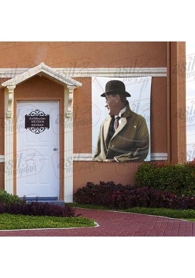 Şapkalı - Paltolu Modern Sivil Gazi Mustafa Kemal Atatürk - Yan Portre - Poster Bayrak 100x150 Cm 1