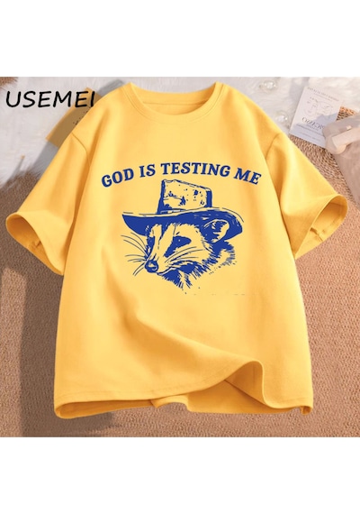 Flood Of Style Tanrı Beni Test Ediyor Ve Ben % Erkek Tişörtü Komik Pamuk İğneleme Giyim Meme Grafik Tee Kısa Sarı