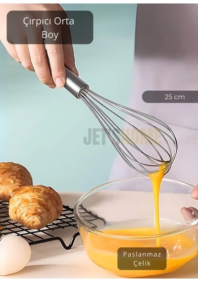 Çelik Çırpıcı Orta Boy Yumurta Çırpıcı Kek Çırpıcı Çorba Çırpıcısı 25 Cm Gri