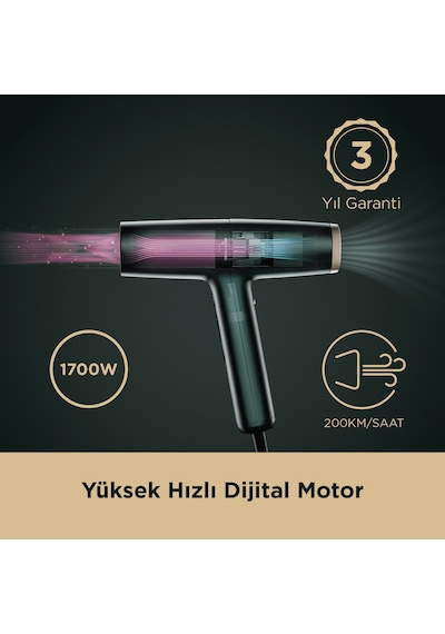BaByliss Air Power Pro Dijital 1700w Motor İyon Etkili Yüksek Hızlı 4 Isı Ayarlı Saç Kurutma Makinesi D6555de