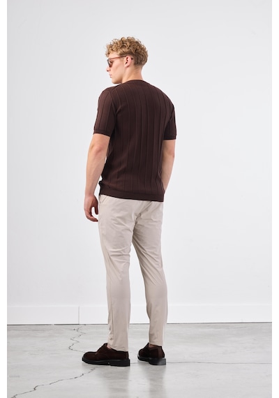Dufy Kahve Fitilli Erkek Triko - Slim Fit Kahve