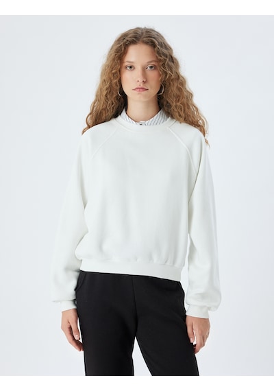 Koton Basic Sweatshirt Bisiklet Yaka Dikiş Detaylı Şardonlu Ekru 5wal10192ık Ekru