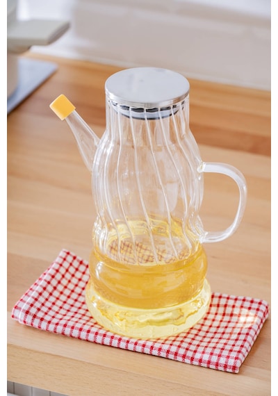 Acar Vera Metal Kapaklı Çizgili Cam Yağdanlık - 1000 Ml Şeffaf