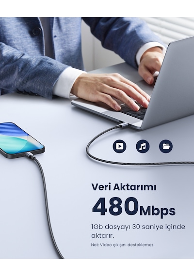 Ugreen Usb-c 100w 5a Qc Pd Örgülü Hızlı Şarj Kablosu, 2 M, Siyah, 70429