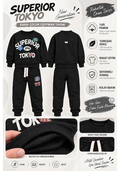 Ahengim Erkek Çocuk Superior Tokyo Baskılı 2 Li Eşofman Takımı Günlük Pamuklu Alt Üst Set Ak116 Siyah Ahengim Erkek Çocuk Superior Tokyo Baskılı 2 Li Eşofman Takımı Günlük Pamuklu Alt Üst Set Ak116 Siyah
