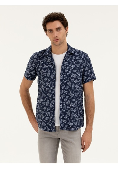 Cacharel Lacivert Regular Fit Kısa Kollu Gömlek