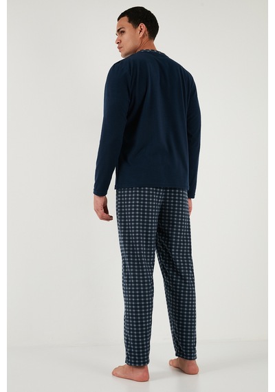 Buratti Ekoseli Yumuşak Dokulu Regular Fit Uzun Kollu Erkek Pijama Takımı 609611030 Lacivert-Gri