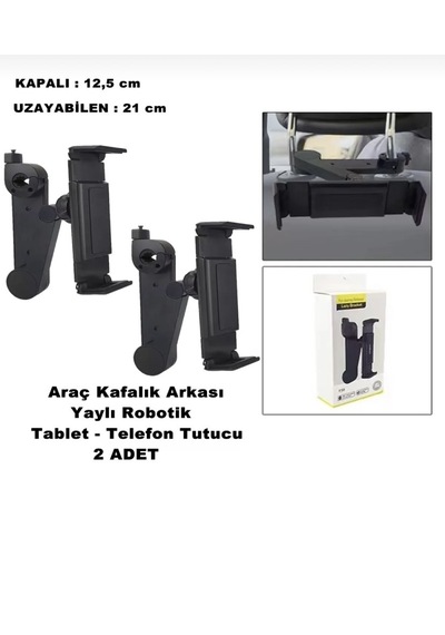Point 2 Adet Tablet Ve Telefon Tutucu Araç İçi Arka Koltuk Kafalık Model Robotik Profesyonel Siyah