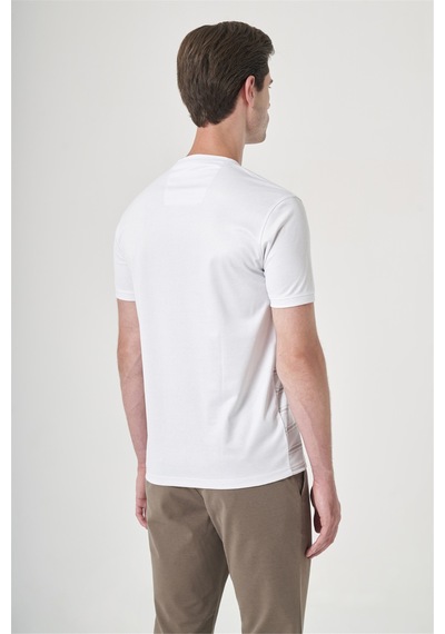 Beyaz-vizon Bisiklet Yaka Kısa Kol Cepsiz Slim Fit Pamuklu Tişört 1011260160 Beyaz - Vizon