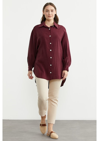 Sementa Tencel Arkası Uzun Oversize Gömlek - Bordo