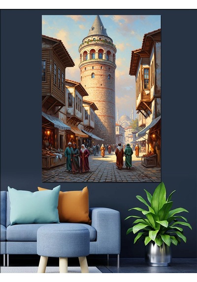 Galata Kulesi Ve Tarihi Sokak Dekoratif Kanvas - Mdf Ahşap Tablo