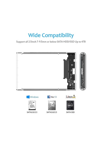 Kuvars 2.5 İnç Sata Usb 3.0 Harddisk Kutusu - Şeffaf - Micro Usb