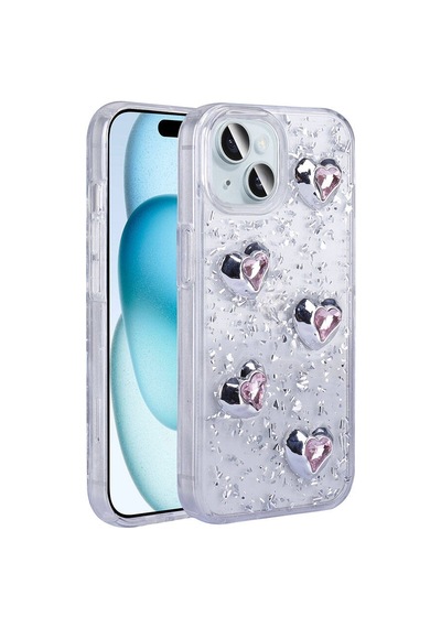 Zore iPhone Uyumlu 13 Kılıf Airbagli Simli Arka Yüzey Ogaa Işıltı Silikon Kapak - Beyaz-kalp N/a