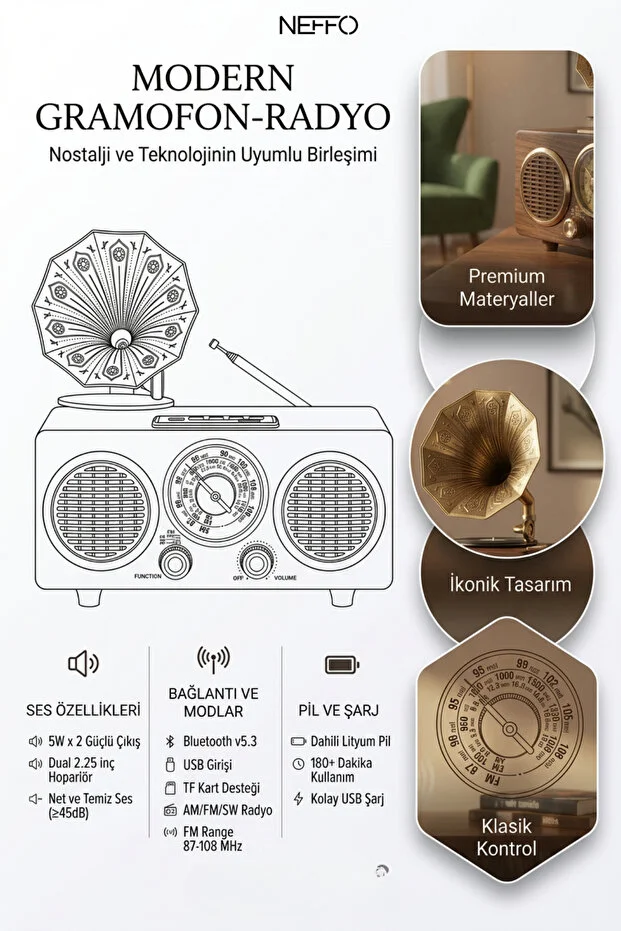 Nostalji Trend Radyo Bluetooth Özellikli Şık Tasarım Nostaljik Radyo