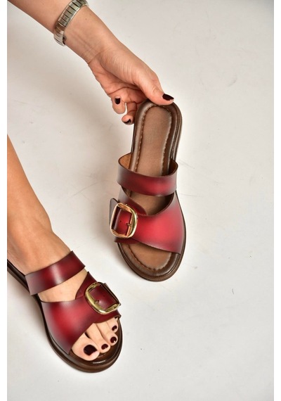 Fox Shoes Y390350703 Bordo Hakiki Deri Kadın Terlik Bordo