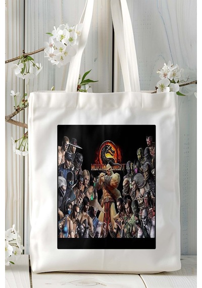 Art Hediye Mortal Kombat Oyun Baskılı Bez Çanta Omuz Çantası Kişiye Özel Model 5 Çok Renkli