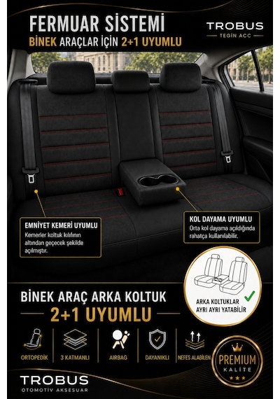 Ford Fiesta Hachback 2009-2012 Aracınıza Uyumlu Kırmızı Başak Serisi Tay Tüyü Koltuk Kılıfı Kırmızı