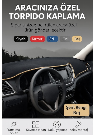 Trobus Seat İbiza 2008-2017 3d Torpido Koruma Kılıfı - Bej Biye