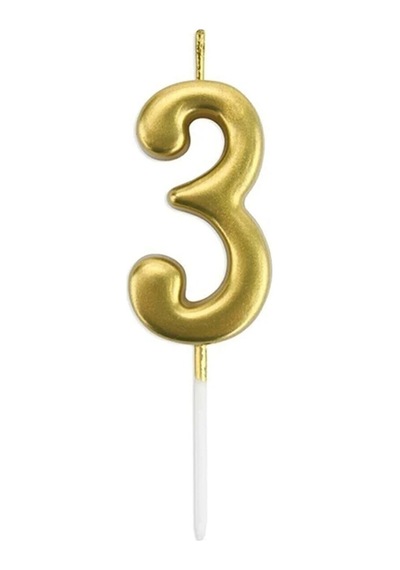 3 Yaş Gold Rakam Mum Altın Renk Doğum Günü Pasta Mumu Sarı Renkli