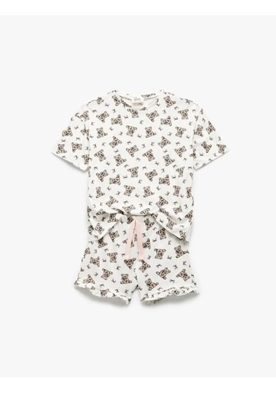 Koton Pamuklu Ayıcık Baskılı Kısa Kollu Bisiklet Yaka Pijama Takımı Ekru Desenli 5slk40196mk Koton Pamuklu Ayıcık Baskılı Kısa Kollu Bisiklet Yaka Pijama Takımı Ekru Desenli 5slk40196mk