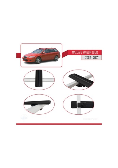 Mazda 6 Gg1 2002-2007 Arası İle Uyumlu Basic Model Ara Atkı Tavan Barı Siyah 3 Adet
