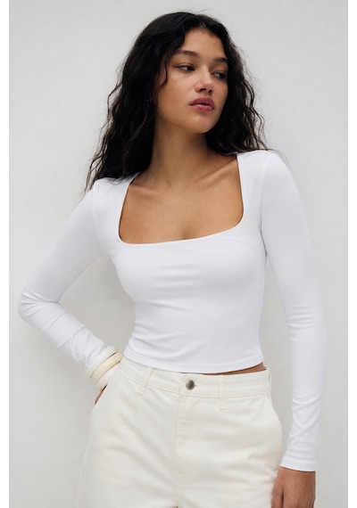 Seeh Beyaz Kare Yaka Uzun Kollu Kadın Body Sh206