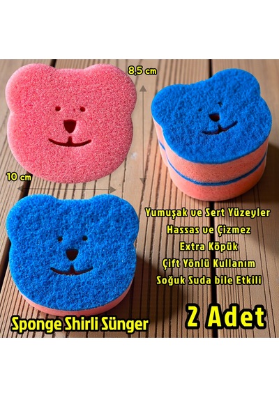 Technow Sponge Çift Taraflı Gülen Yüz Çok Amaçlı Sihirli Bulaşık Süngeri Pembe Lacivert 2 Adet