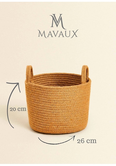 Mavaux Çok Amaçlı, 20cm-26cm Küçük Boy, Yanları Saplı, Sepet, Jüt, Hasır, Dokuma Sepet, Düzenleyici Jütorta