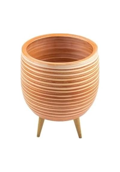 Bitki Tasarımı Ev Dekorasyon Yan Çizgi Desenli Toprak Saksı Saksılık Salon Çiçeklik 3 Ayaklı - 19 Cm 50 x 22