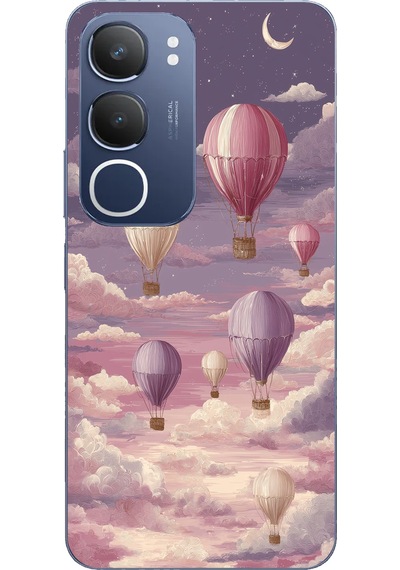 Vivo Y19s Uyumlu Mor Gökyüzü Ve Uçan Balon Baskılı Silikon Kılıf Renkli