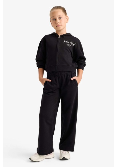 Defacto Kız Çocuk 2li Takım Baskılı Kapüşonlu Sweatshirt Eşofman Altı E6417a825aubk81 Siyah