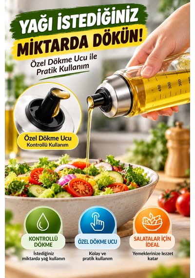 500 Ml Cam Yağlık Ölçekli Yağdanlık Kontrollü Dökme Başlıklı Kapaklı Zeytinyağı Şişesi Ve Sosluk Şeffaf