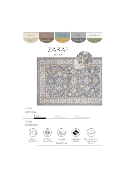Cool Halı Zaraf Açık Gri Etnik Desen Makine Vintage Halı Modern Oturma Odası Salon İnce Yazlık Halı
