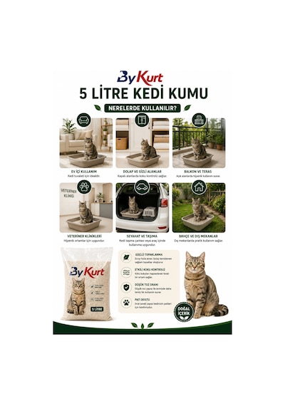 Kedi Kumu Bentonit Topaklanan Koku Kontrollü Tozsuz 5 Litre
