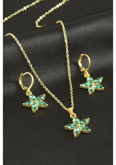 Zenviac456 Papatya Taşlı Set Kolye Zenviac45678 Yeşil