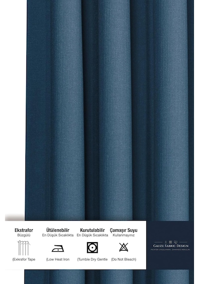 Gauze Fabric Design Capri Petrol Ekstrafor Büzgülü Keten Dokulu Yüksek Kaliteli Tek Kanat Fon Perde 200 X 270 Diğer