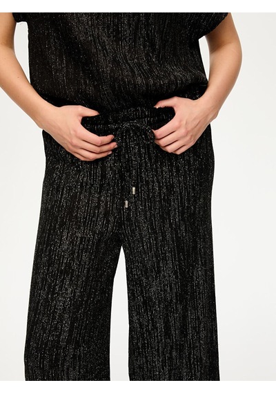 Kendinden Simli Dokulu Örme Wide Leg Fit Pantolon S26pnt026 Us26pnt02610 Siyah