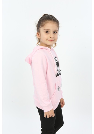 Toontoy Kız Çocuk Yıldızlı Zebra Baskılı Kapüşonlu Sweatshirt Pembe