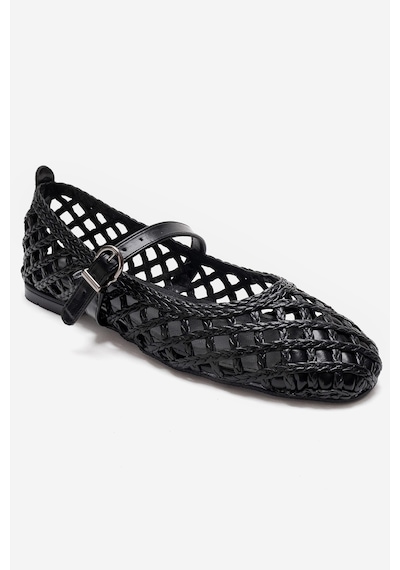 Luvishoes Doux Siyah Örgü Dokulu Bant Detaylı Kadın Babet Ayakkabı Siyah