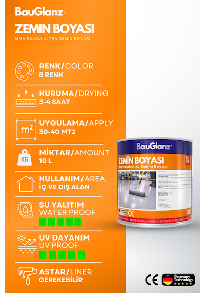 Mma Esaslı Ultra Zemin Boyası Hızlı Kuruyan Beton, Garaj, Otopark Ve Fabrika Boyası 10 KG