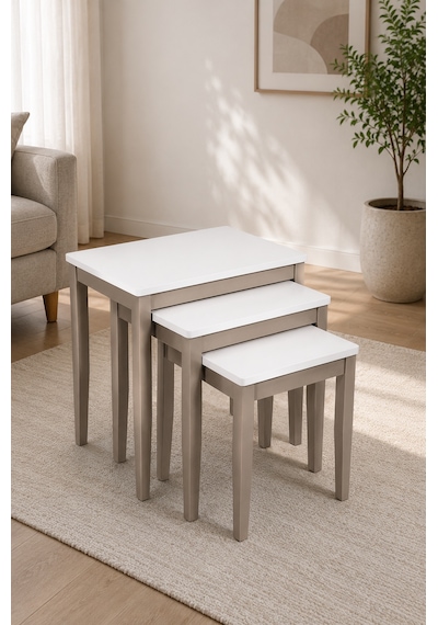 Ganni Home Briza 3 Lü Zigon Sehpa Seti Krem Platin Gürgen İskeletli, İç İçe Geçebilen Modern Ve Kullanışlı Tasarım