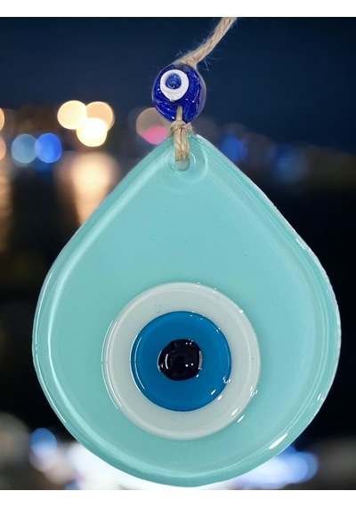 Mini Turkuaz Damla Desen Nazar Boncuklu Duvar Dekoru Cam Duvar Süsü