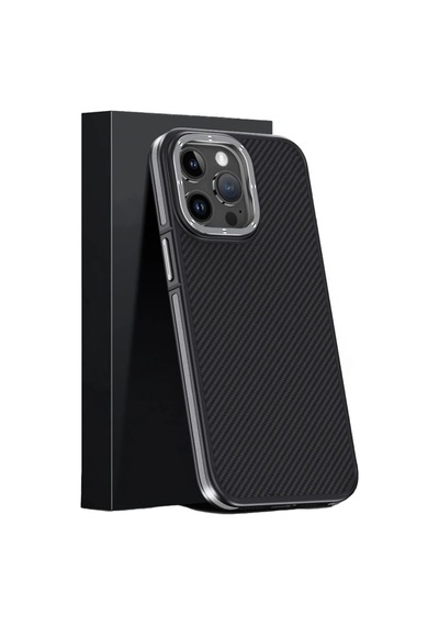 Joko Apple İphone 15 Pro Max Uyumlu Kılıf Aramid 600d Kevlar Karbon Fiber Magsafe Kapak - Gri