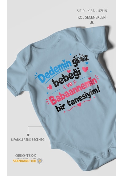 Morivokids Dedeye Ve Babaanneye Özel Kısa Kollu Bebek Body %100 Pamuk Zbn151-kk Bebe Mavisi