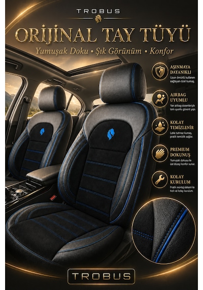 Renault R9 Broadway 1990-2000 Uyumlu Lion Serisi Tay Tüyü Mavi Premium Koltuk Kılıfı