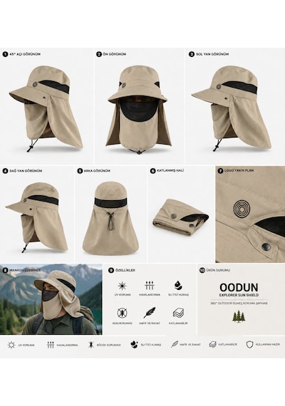 Oodun Explorer Sun Shield Uv Korumalı Outdoor Şapka Boyun Korumalı, Nefes Alabilir, Katlanabilir, Unisex Kamp Ve Balıkçı Şapkası Siyah Oodun Explorer Sun Shield Uv Korumalı Outdoor Şapka Boyun Korumalı, Nefes Alabilir, Katlanabilir, Unisex Kamp Ve Balıkçı Şapkası Siyah