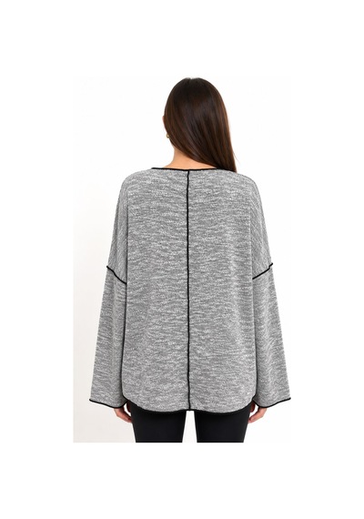 Neden Tekstil Kadın Oversize Yuvarlak Yaka Gri Bluz