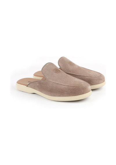 Libero L5950 Hakiki Süet Arkası Açık Ultra Hafif Eva Taban Erkek Loafer Sabot Ayakkabı Vizon